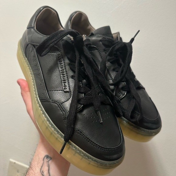 All Saints Black Leather Sneakers with Translucent Sole